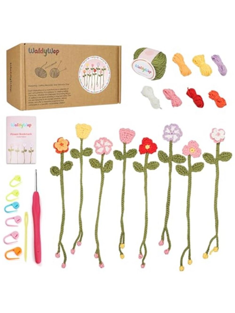 Beginner Crochet Kit Flower Bookmark DIY Yarn Hook Craft Kit for Women Teens Set